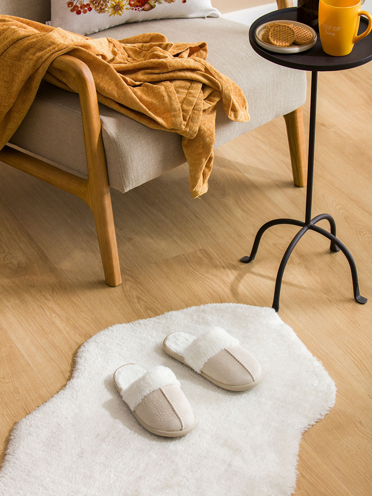 Wool Fleece Women's Home Slippers with Heat Protection