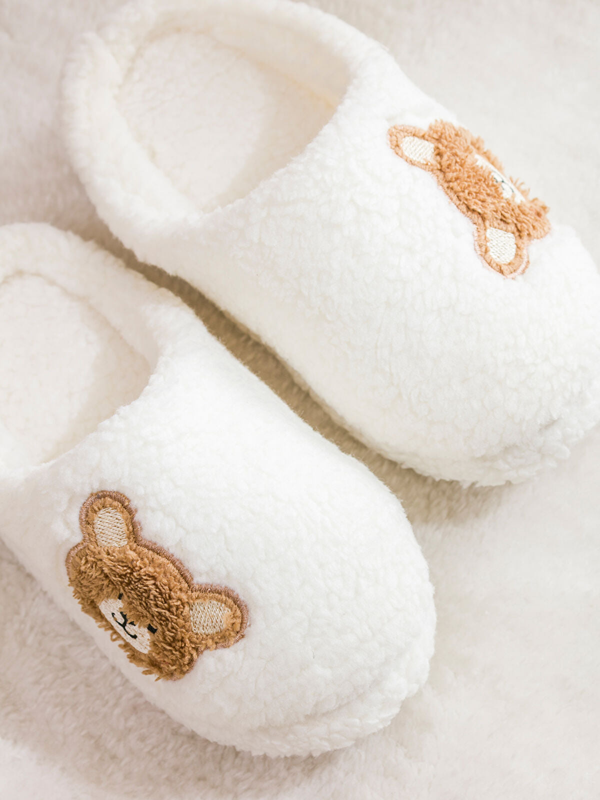 Bear Teddy Trimmed Fleece Women's Home Slipper