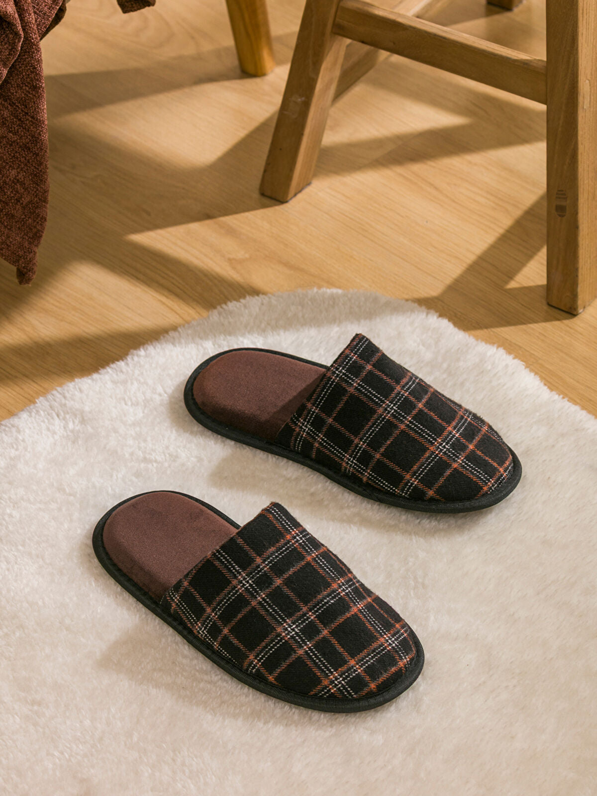 Ekose Patterned Men's House Slippers