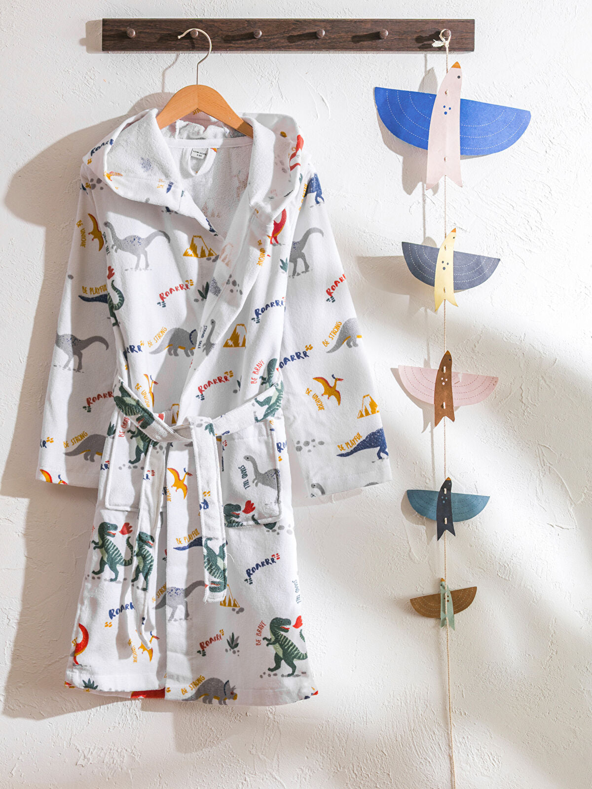 Dinosaur Embroidered Girls Child Robe