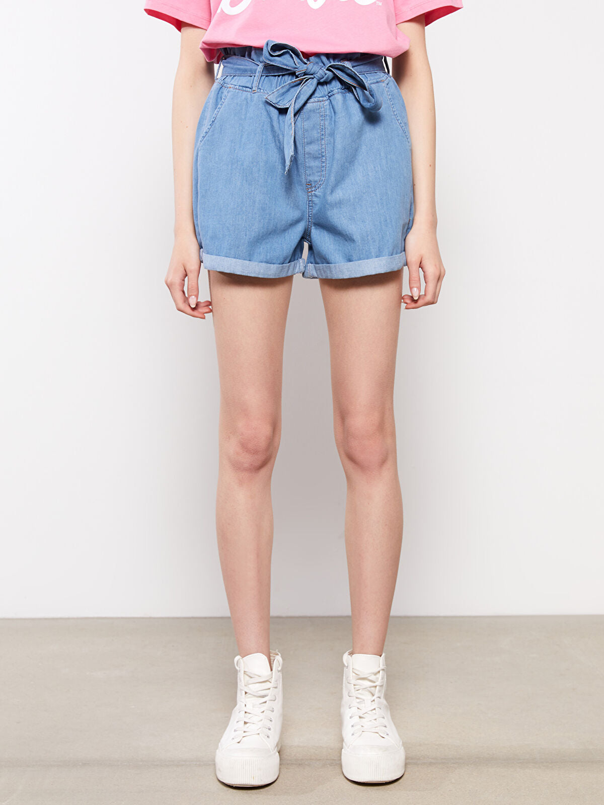 High Waist Paperbag Straight Pockets Women's Jeans Shorts