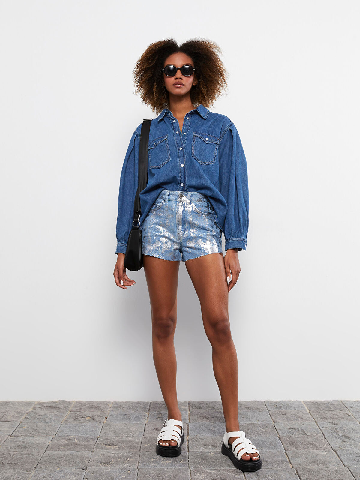 High Waist Mom Fit Printed Detail Women's Jean Shorts