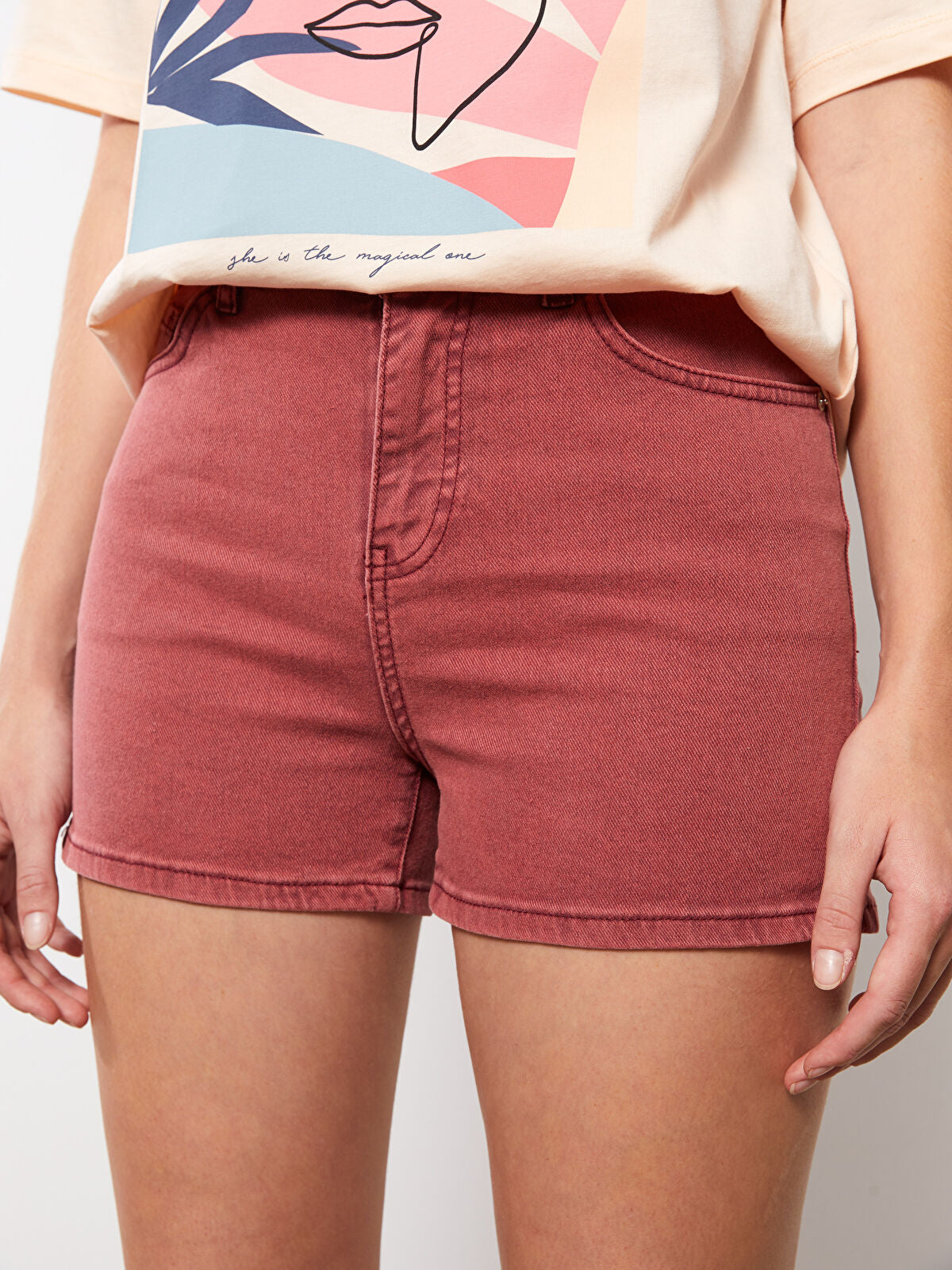 High Waist Mom Fit Detailed Women's Jeans Shorts