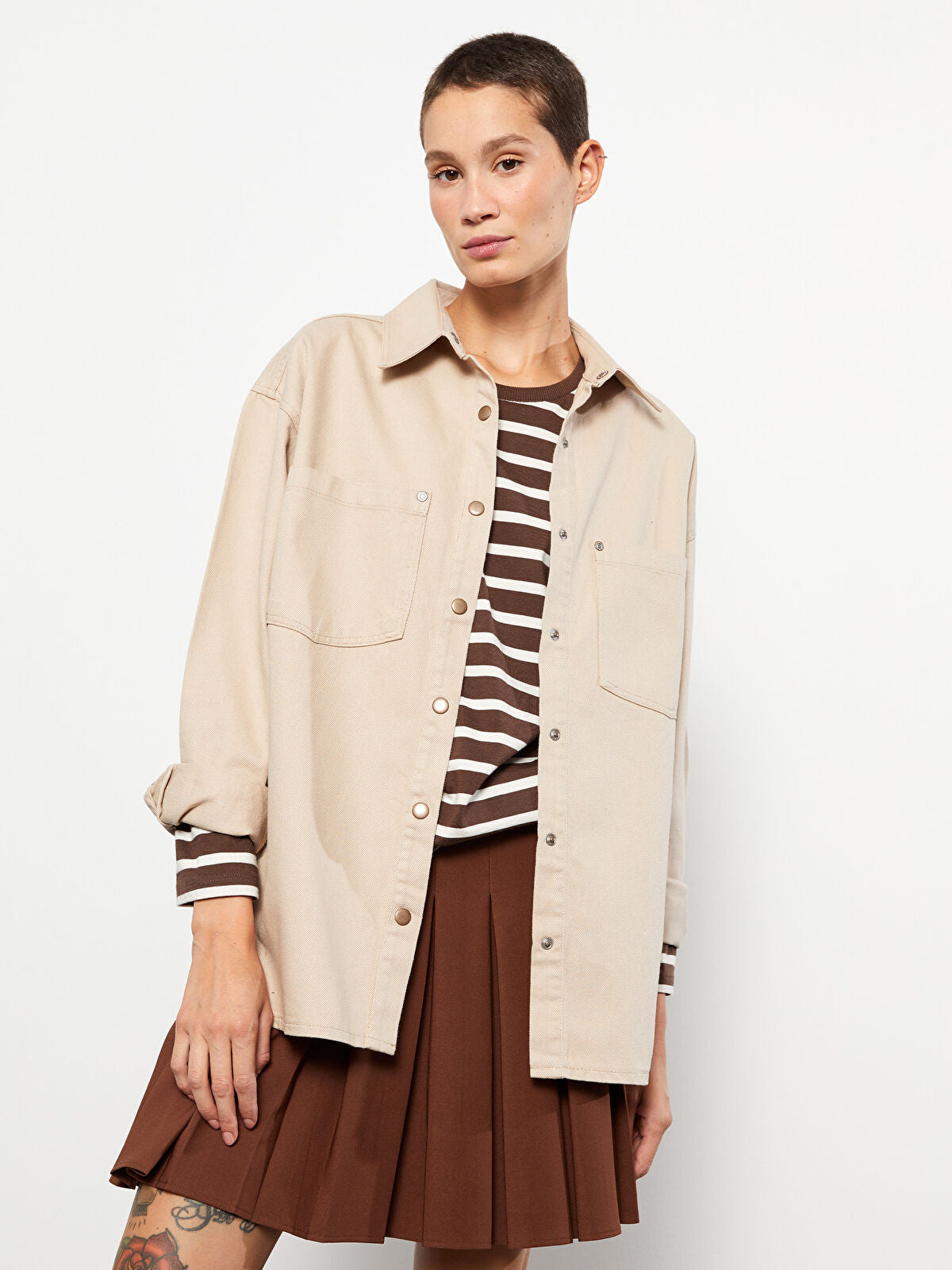 Straight Long Sleeved Women's Jean Blouse Coat