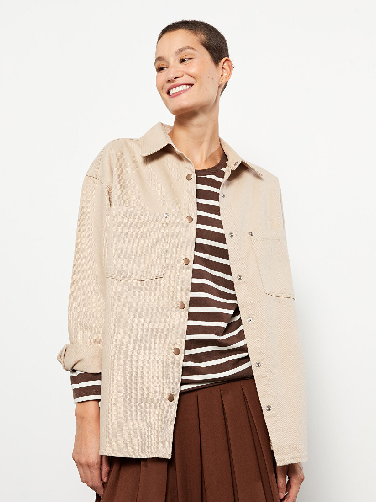 Straight Long Sleeved Women's Jean Blouse Coat
