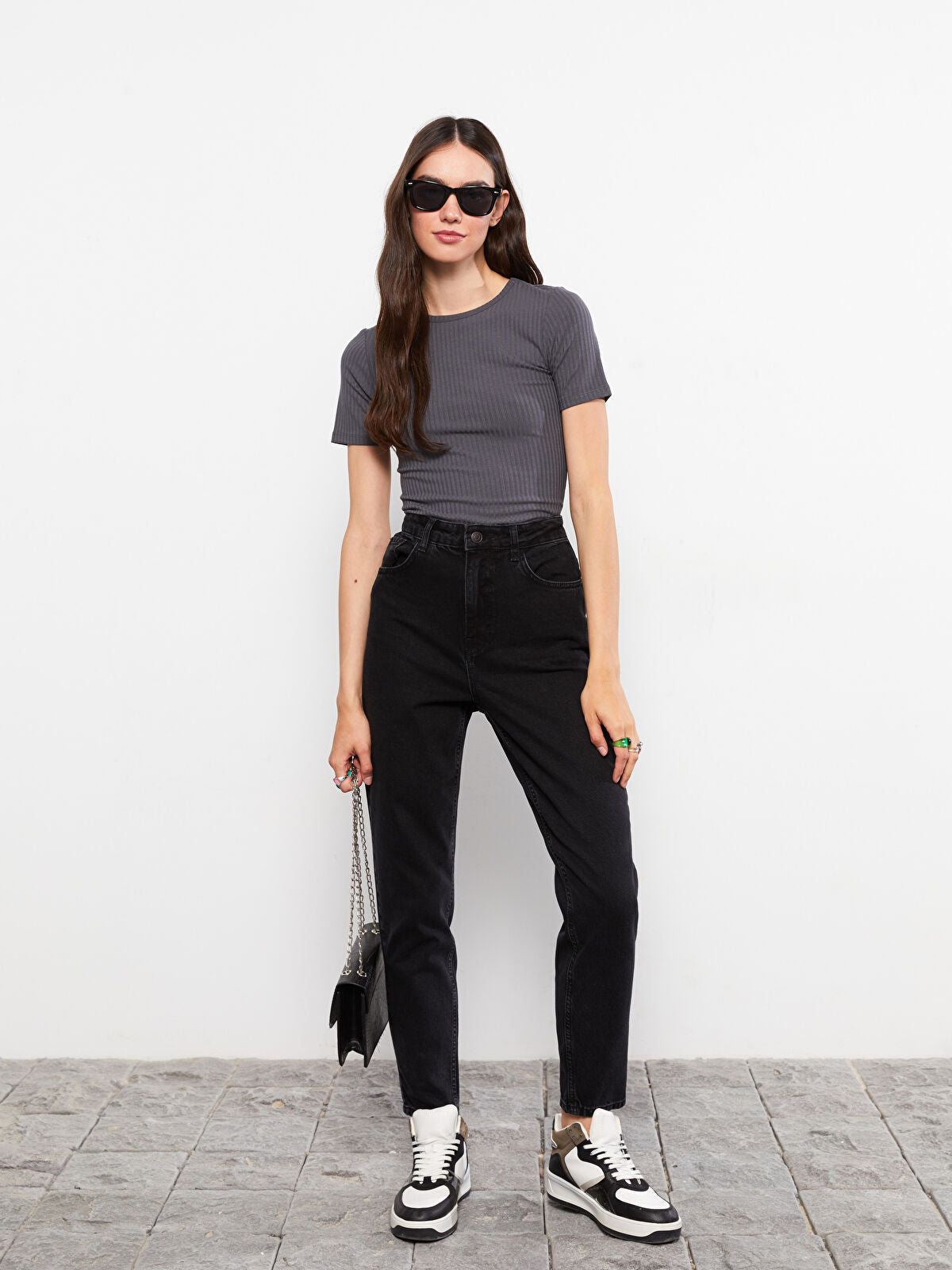 High Waist Mom Fit Straight Pocket Women's Jean Pants