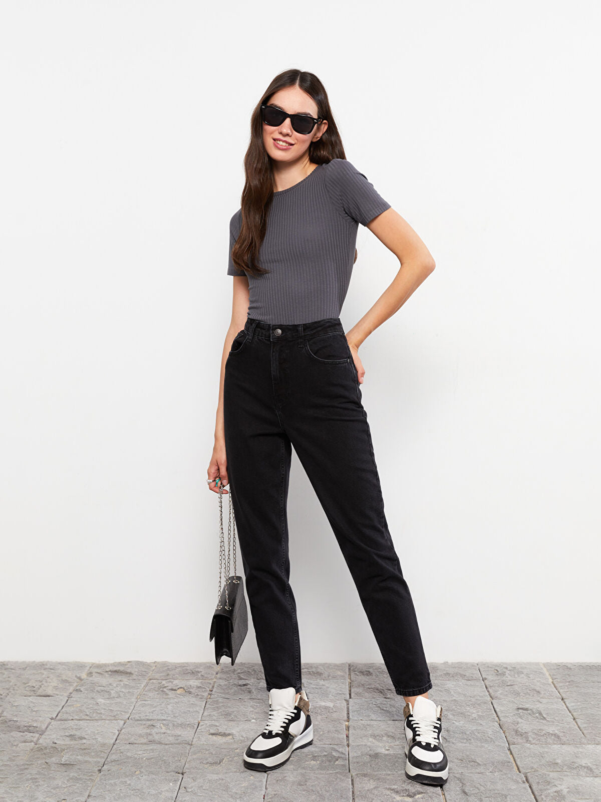 High Waist Mom Fit Straight Pocket Women's Jean Pants