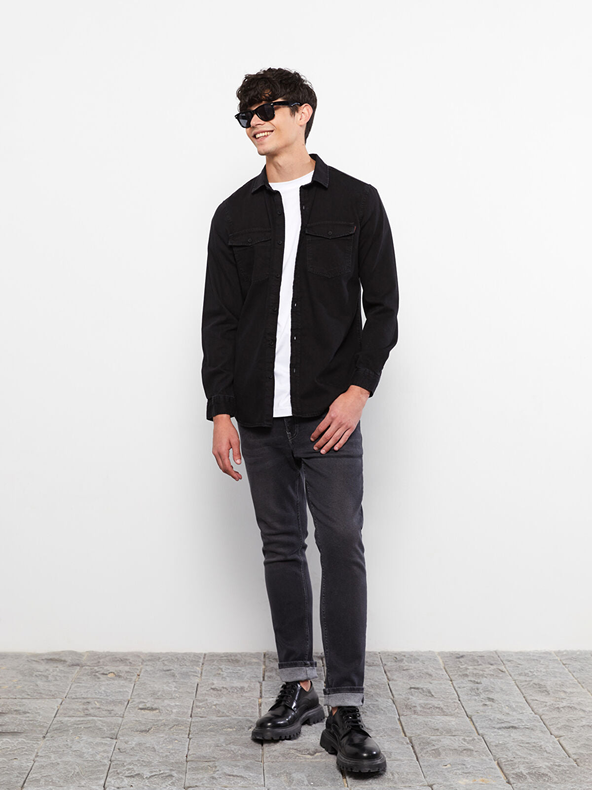 Regular Fit Long Sleeve Men's Jeans T-shirt