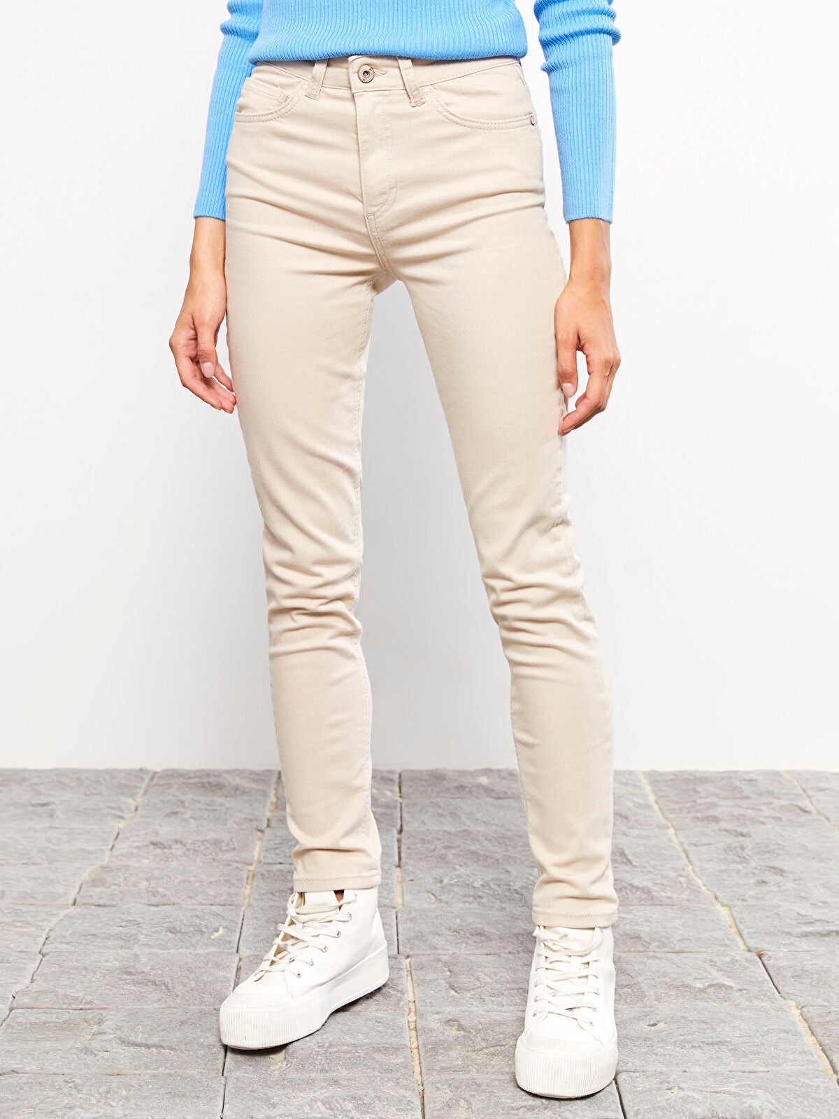 High Waist Slim Fit Front Detailed Women's Jeans Pants
