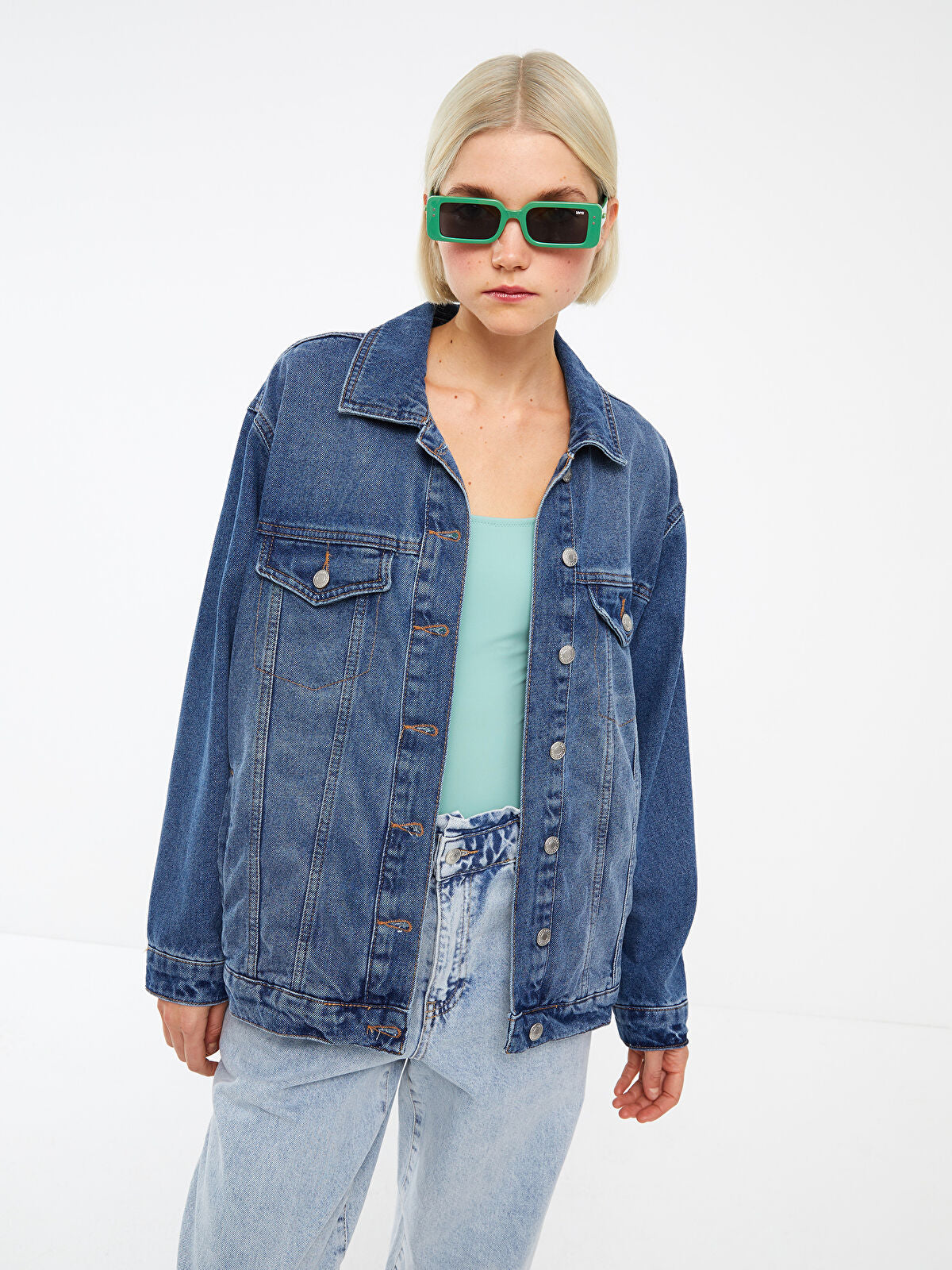 Crew Neck Women's Jean Jacket