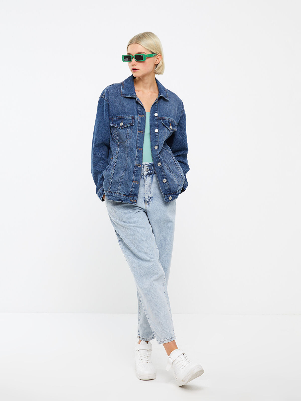 Crew Neck Women's Jean Jacket