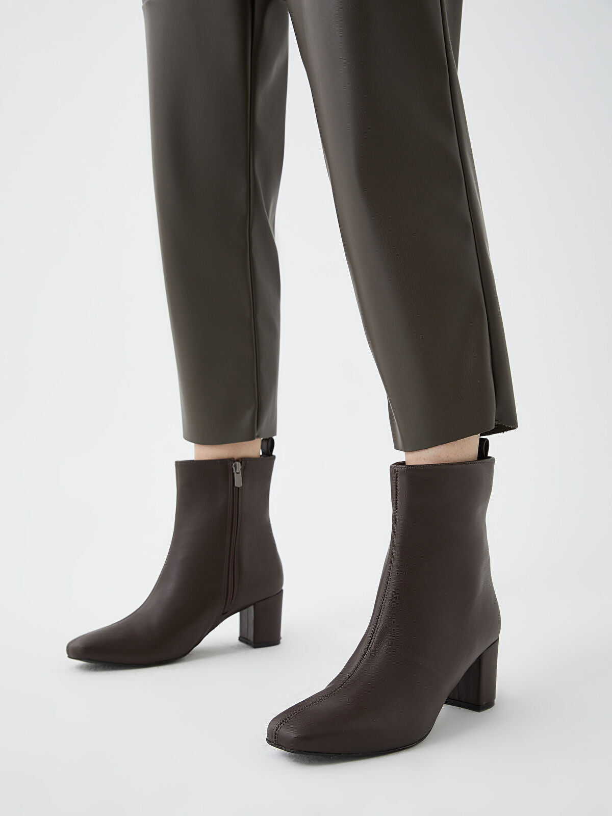 Leather-Look Buckle Women's Heeled Boot