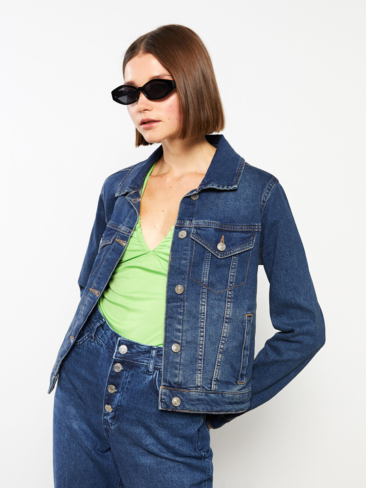 Crew Neck Women's Jean Jacket