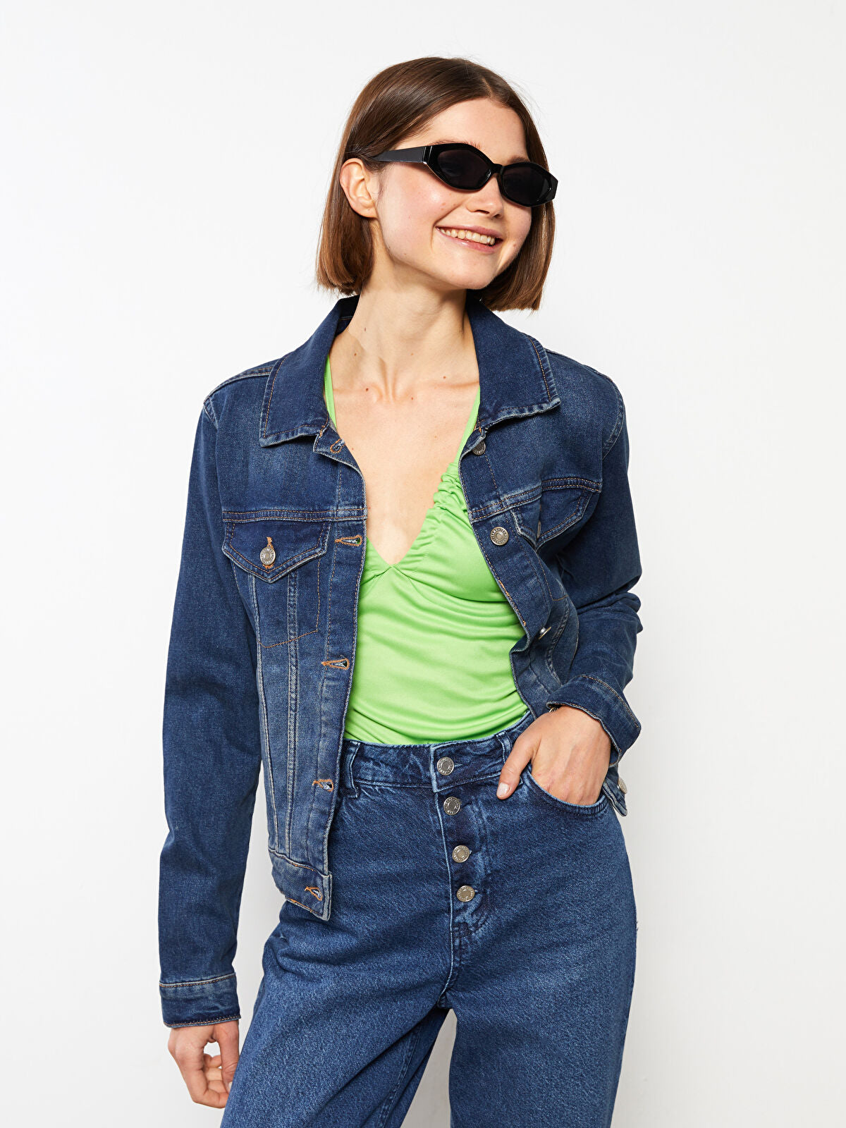 Crew Neck Women's Jean Jacket