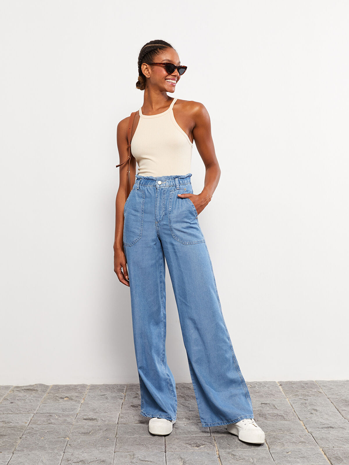 Women High Waist Wide Leg Straight Jean Pants