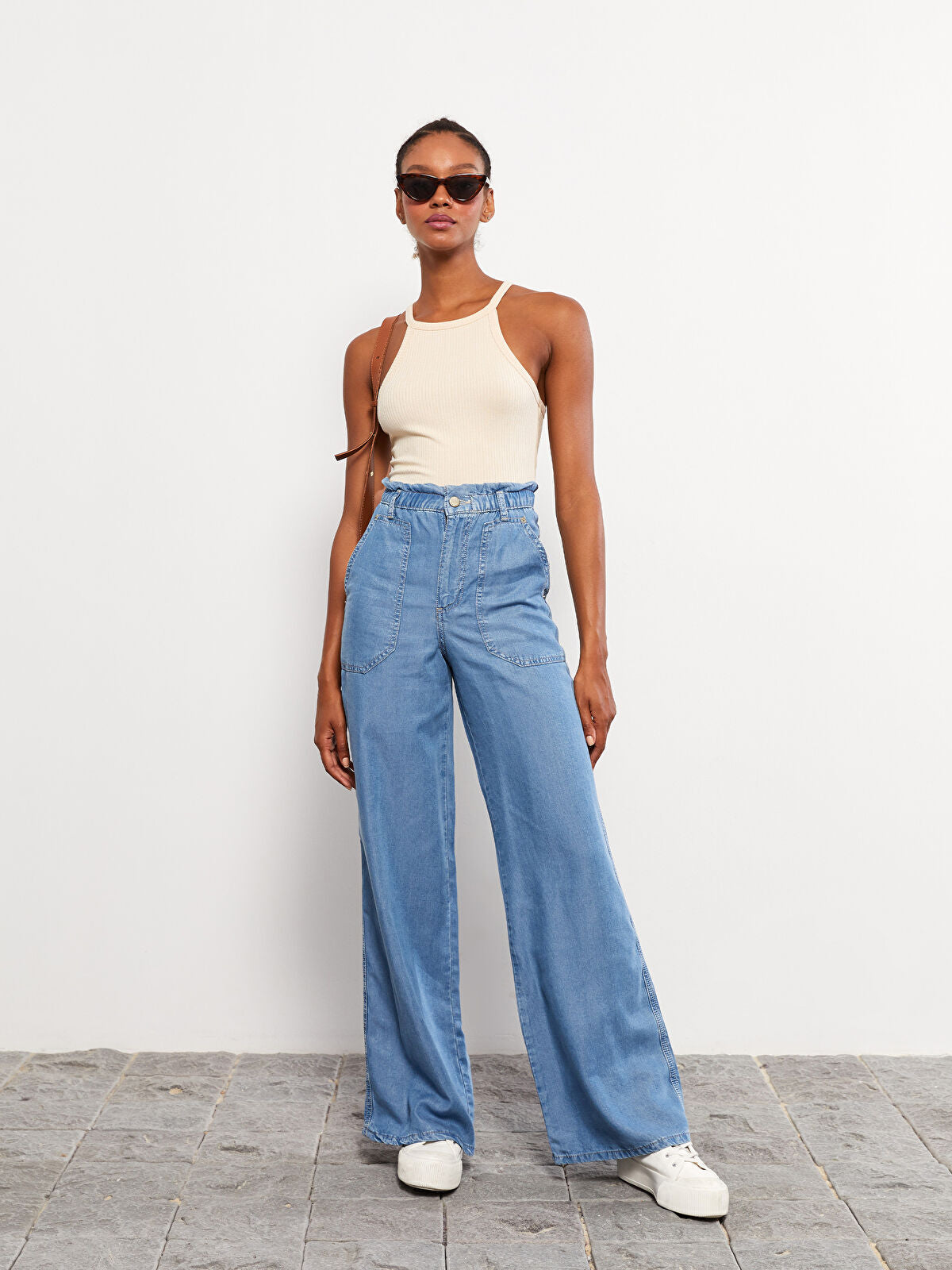 Women High Waist Wide Leg Straight Jean Pants