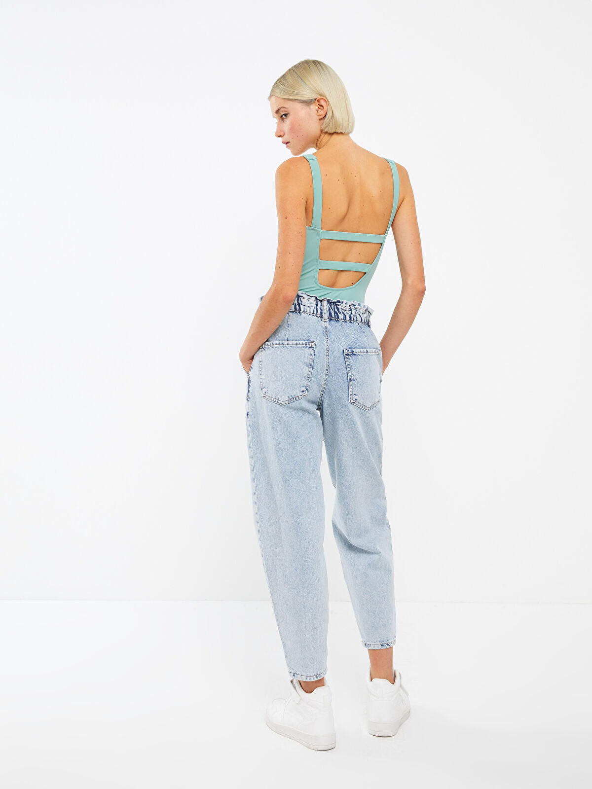 Women High Waist Slouchy Straight Jeans Pants