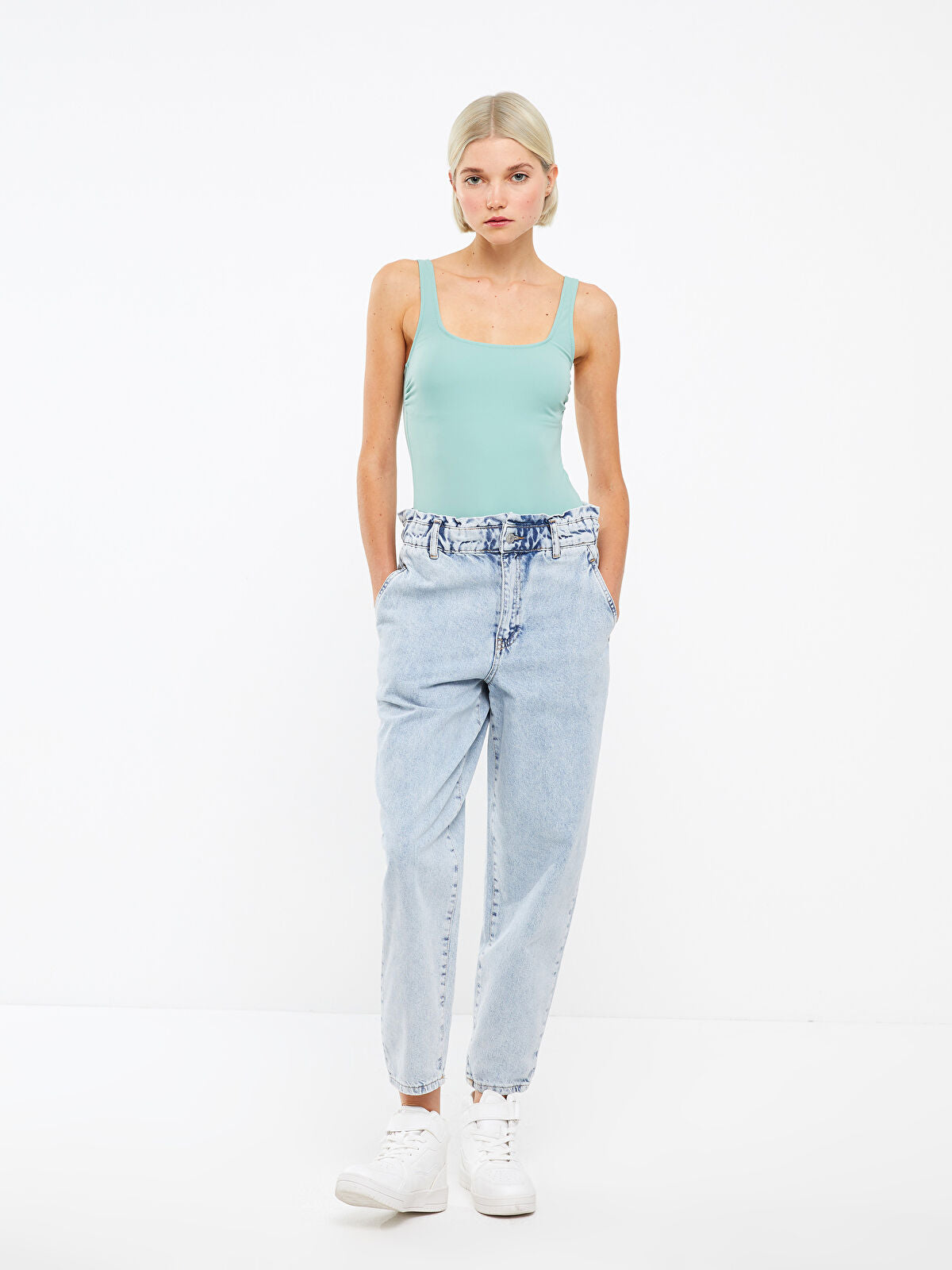 Women High Waist Slouchy Straight Jeans Pants