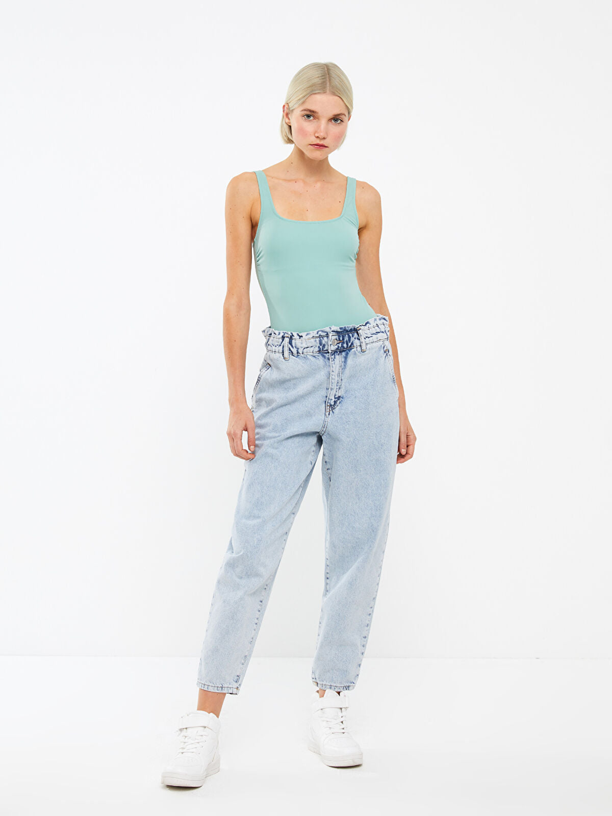 Women High Waist Slouchy Straight Jeans Pants
