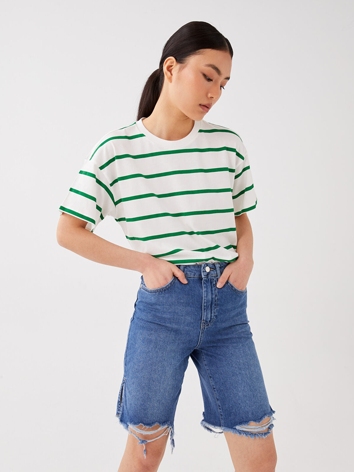 High Waist Bermuda Fit Women's Jeans Shorts