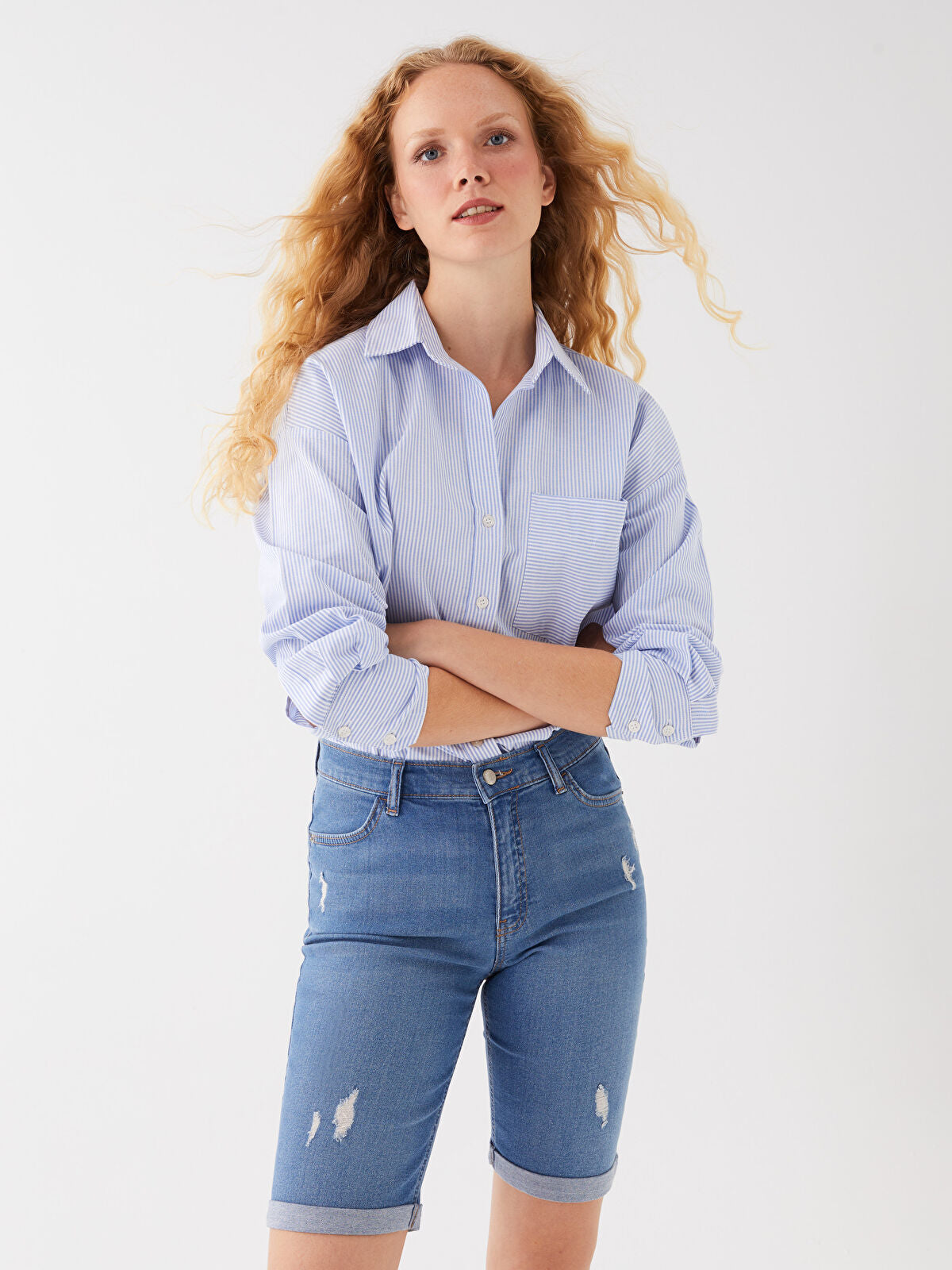 Normal Waist Bermuda Fit Women's Jeans Short