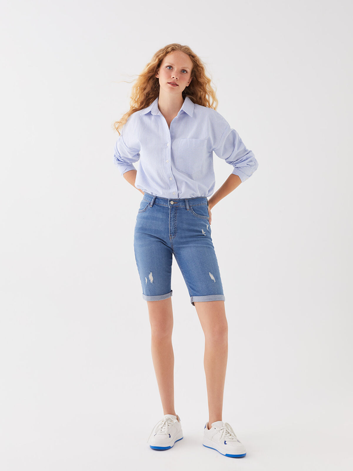 Normal Waist Bermuda Fit Women's Jeans Short