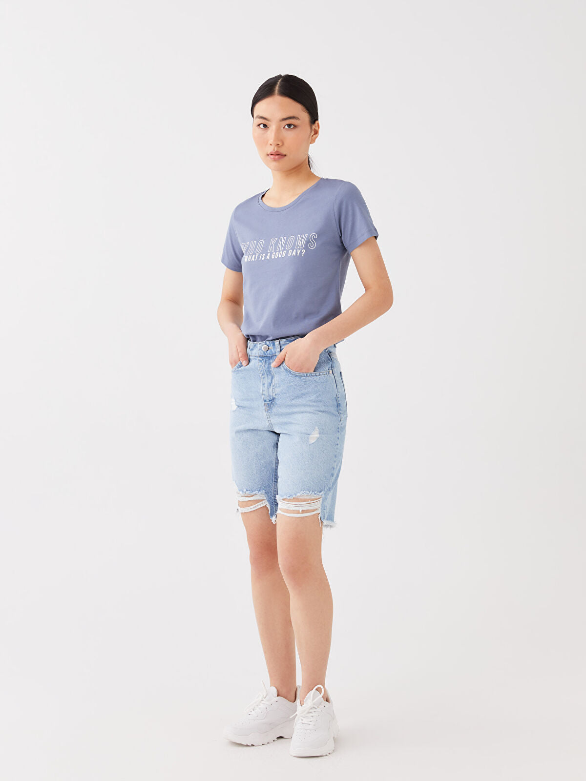 Bermuda Fit Ripped Women's Denim Jean Shorts