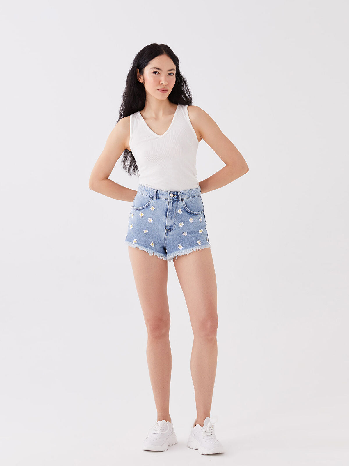 Standard Fit Waist Jean Shorts for Women