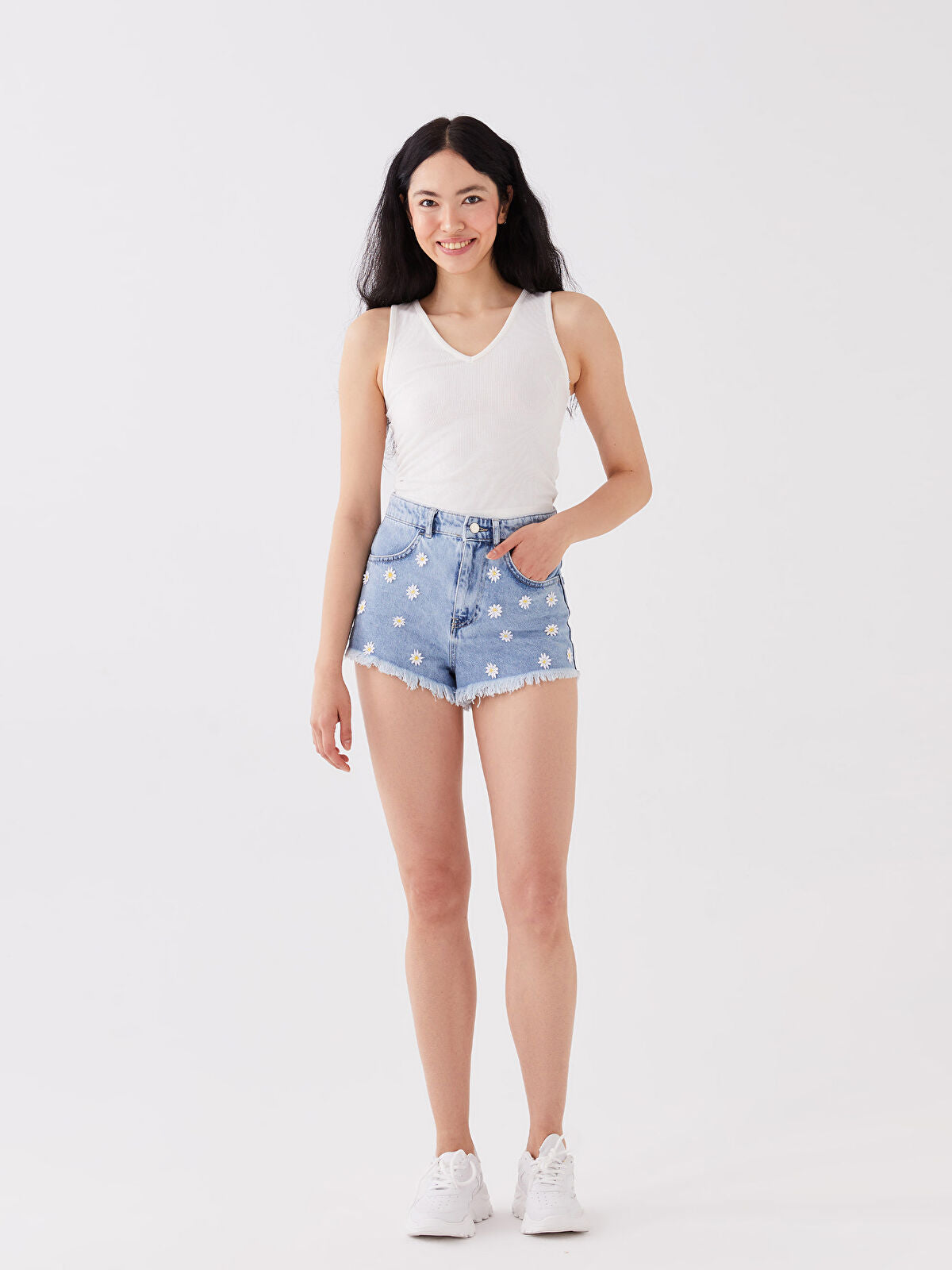 Standard Fit Waist Jean Shorts for Women