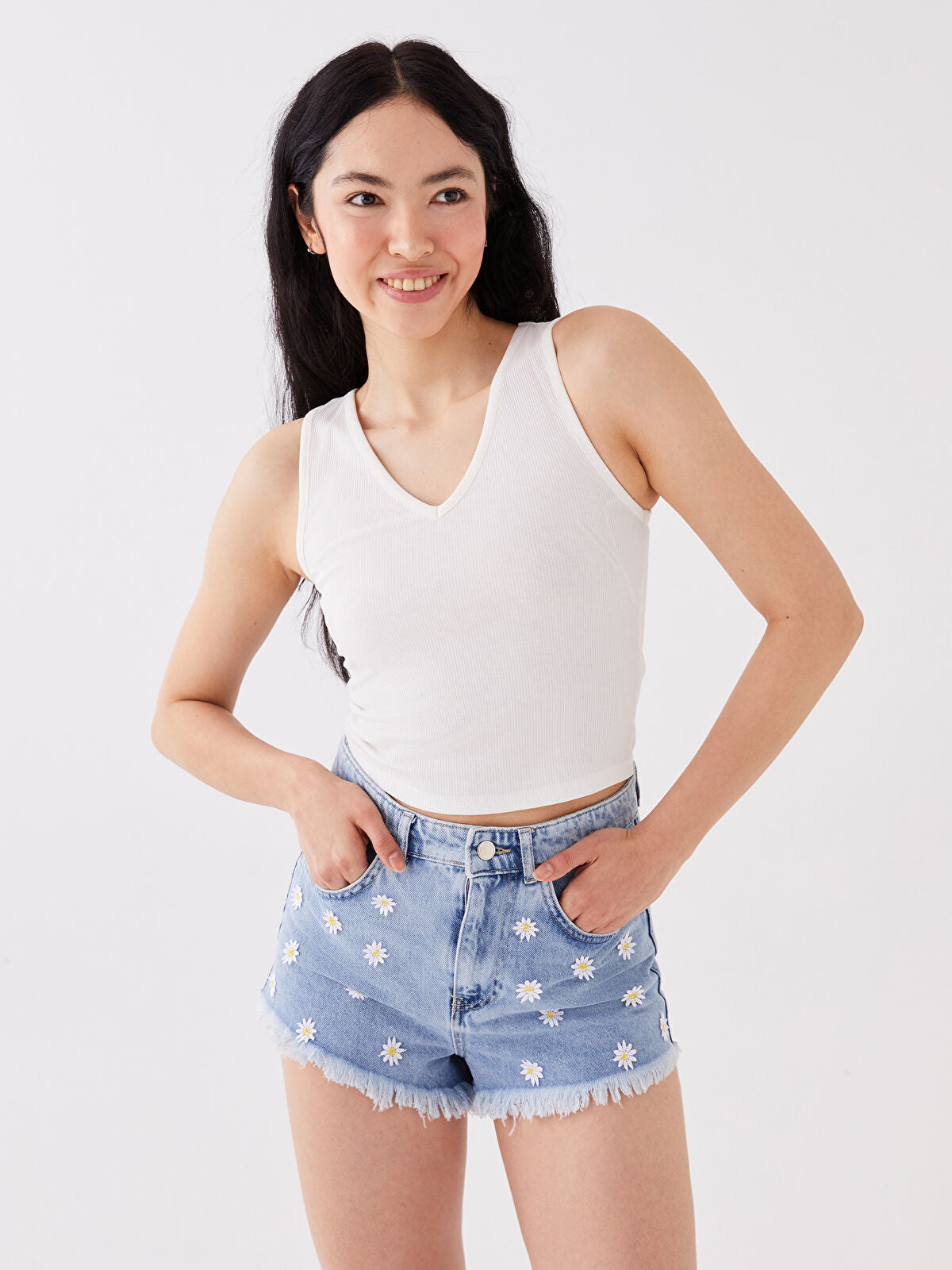 Standard Fit Waist Jean Shorts for Women