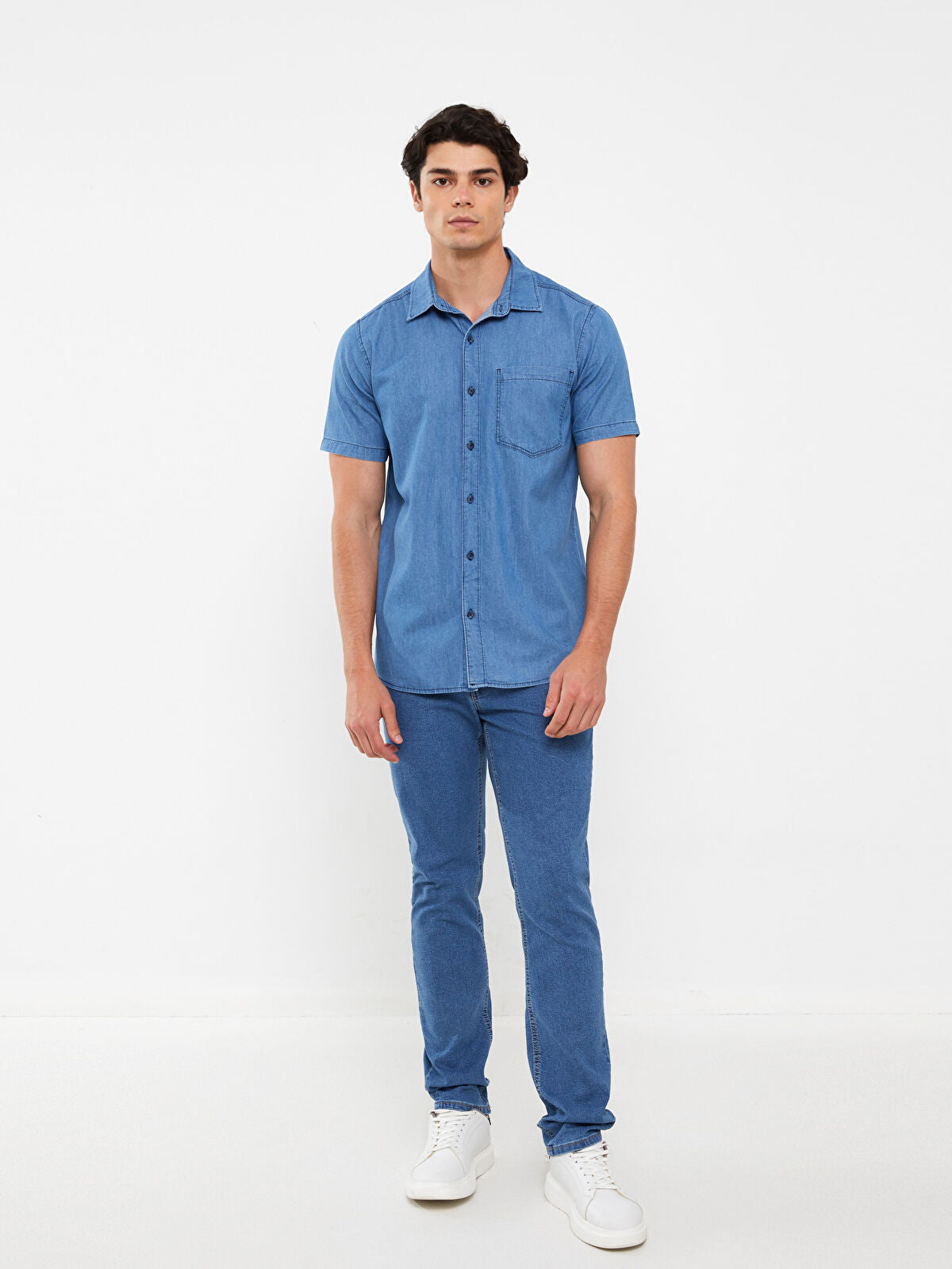 Regular Fit Short Sleeve Men's Denim Shirt