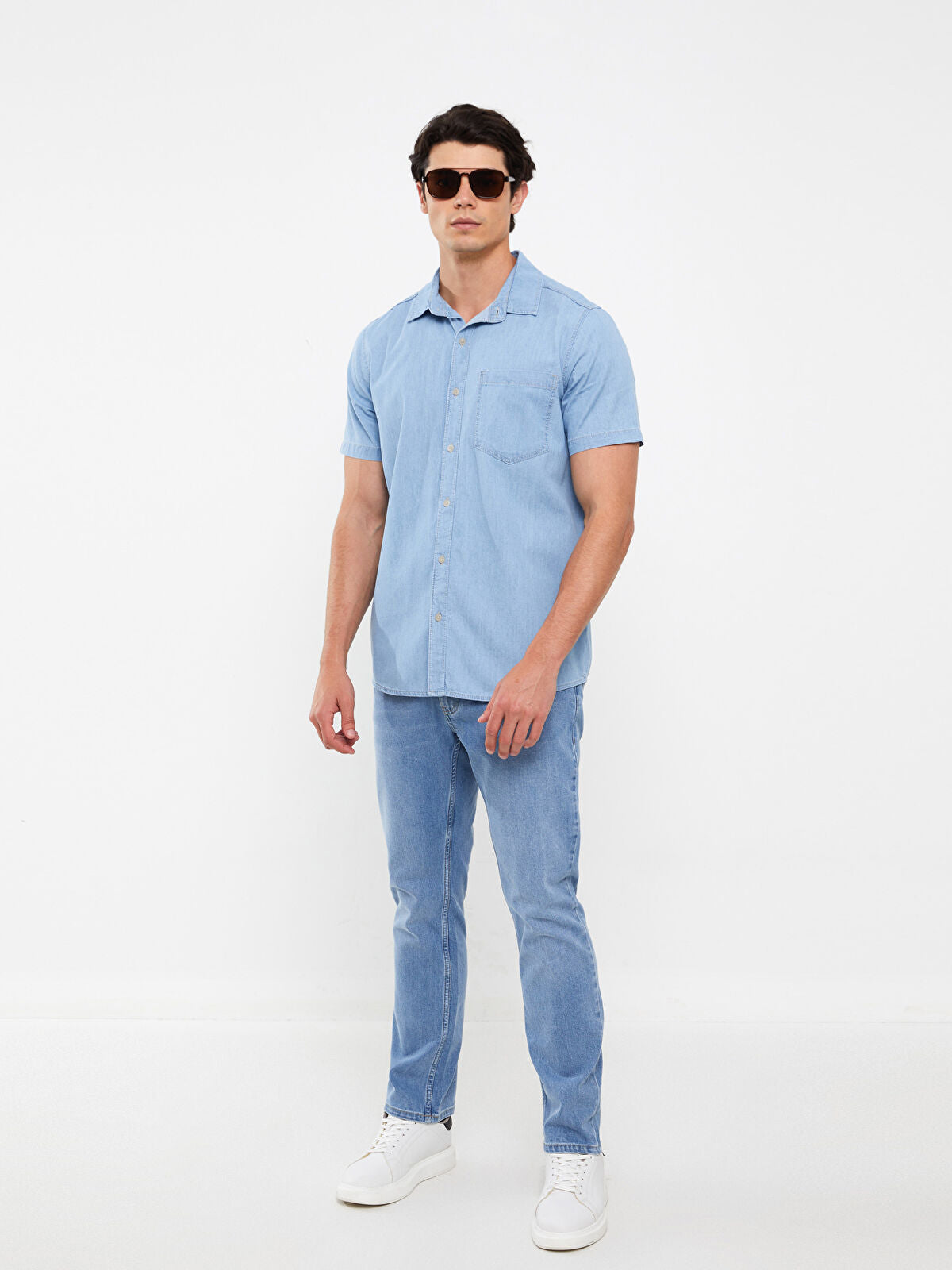 Regular Fit Short Sleeve Men's Denim Shirt