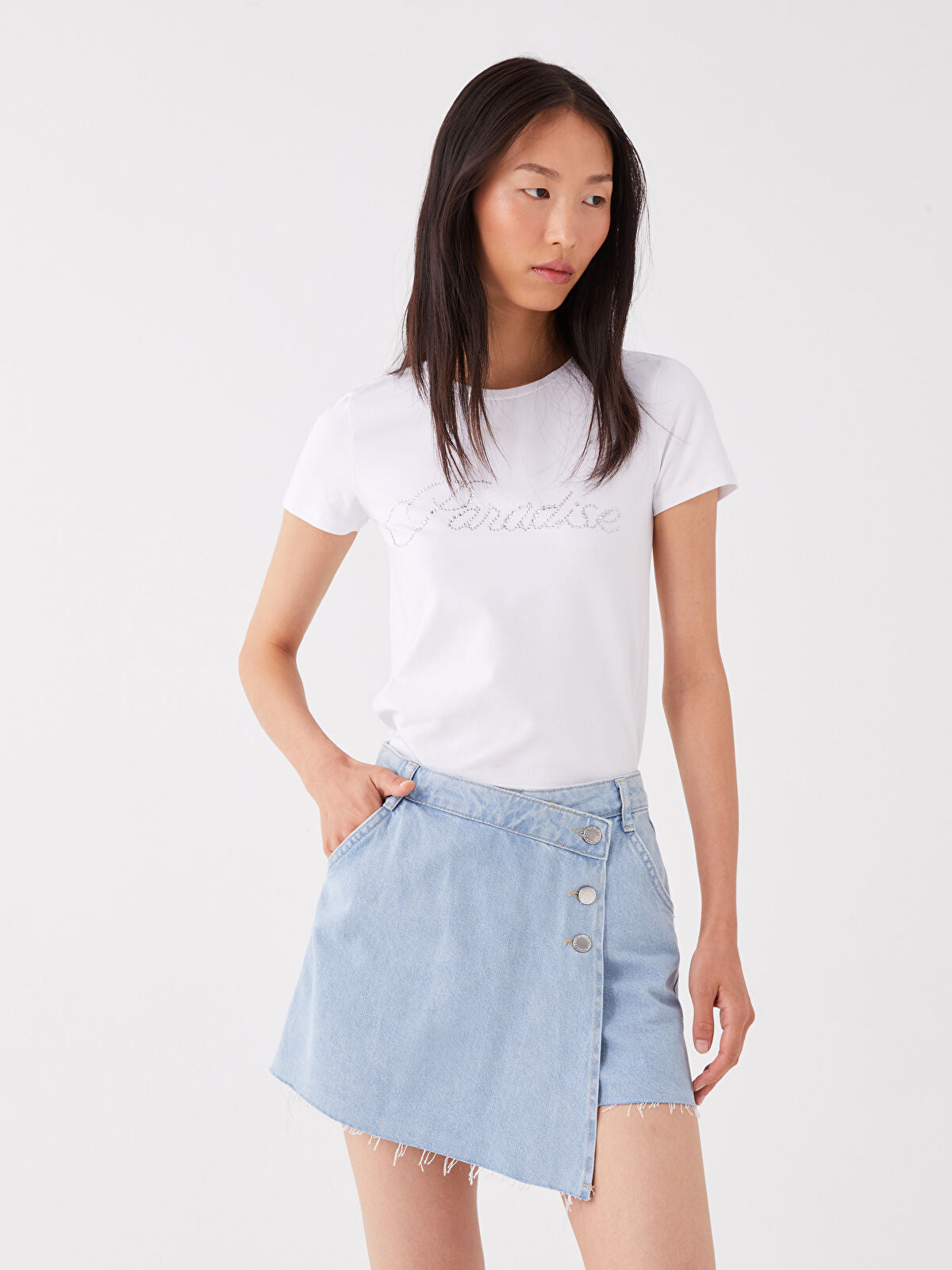 Women Standard Fit Straight Jeans Shorts Skirt