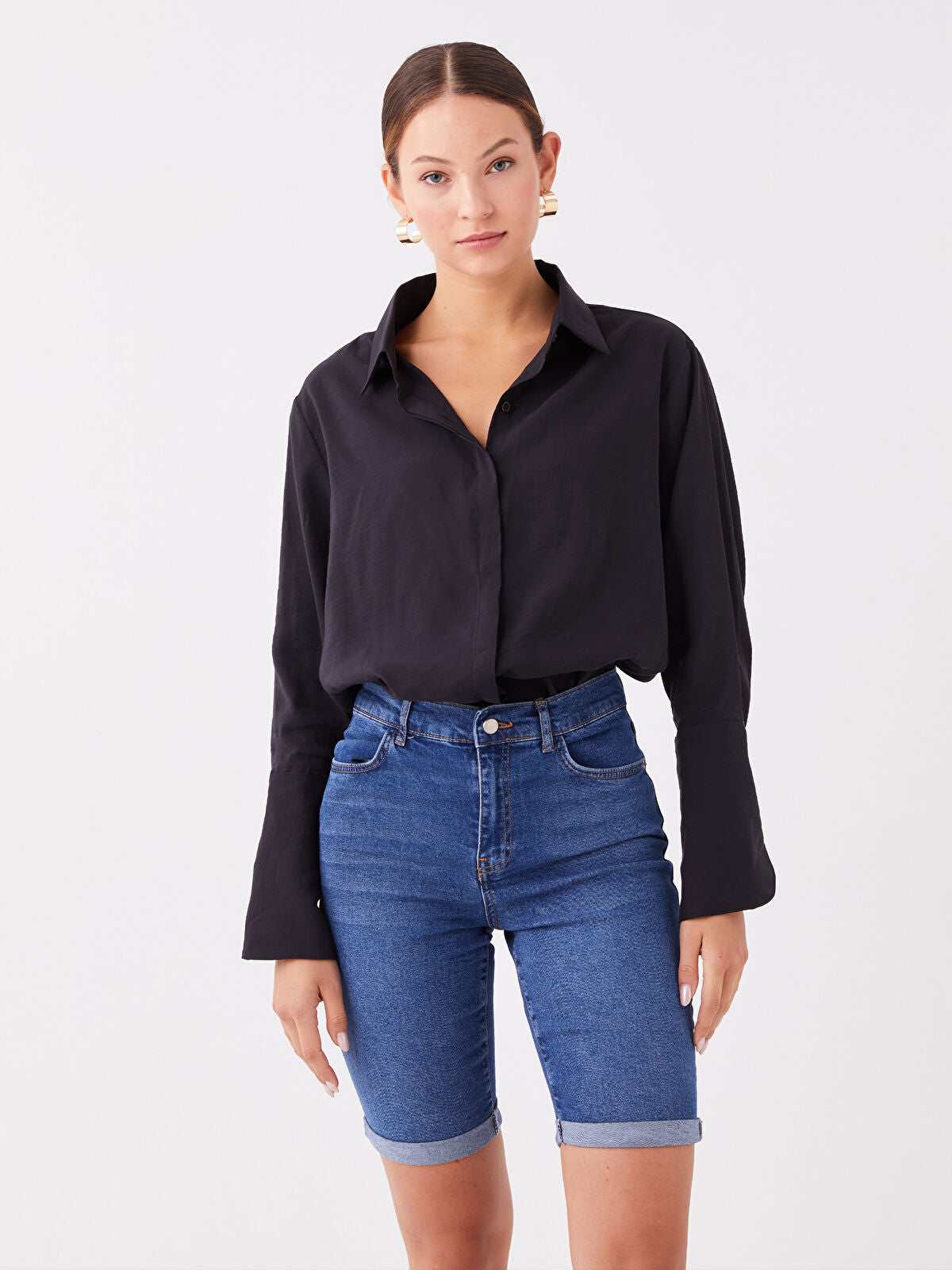 Normal Waist Bermuda Fit Women's Jeans Short