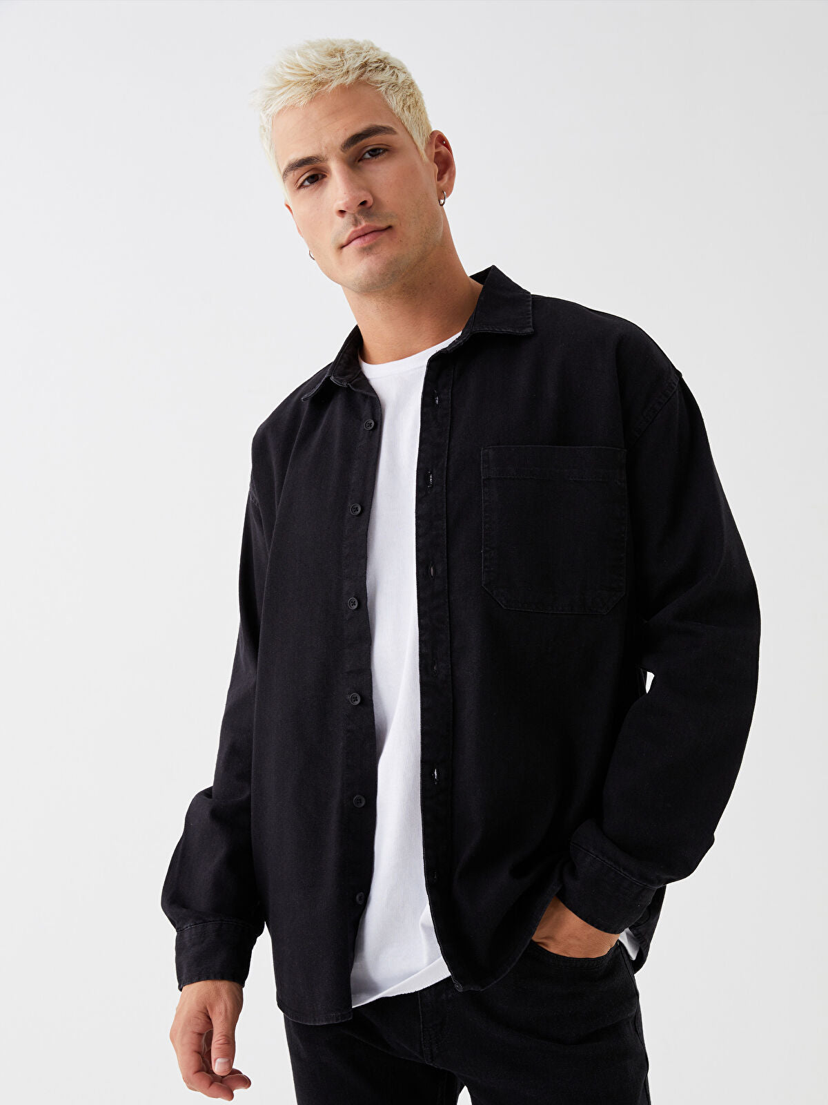 Comfortable Long-Sleeve Men's Jean Dress Shirt