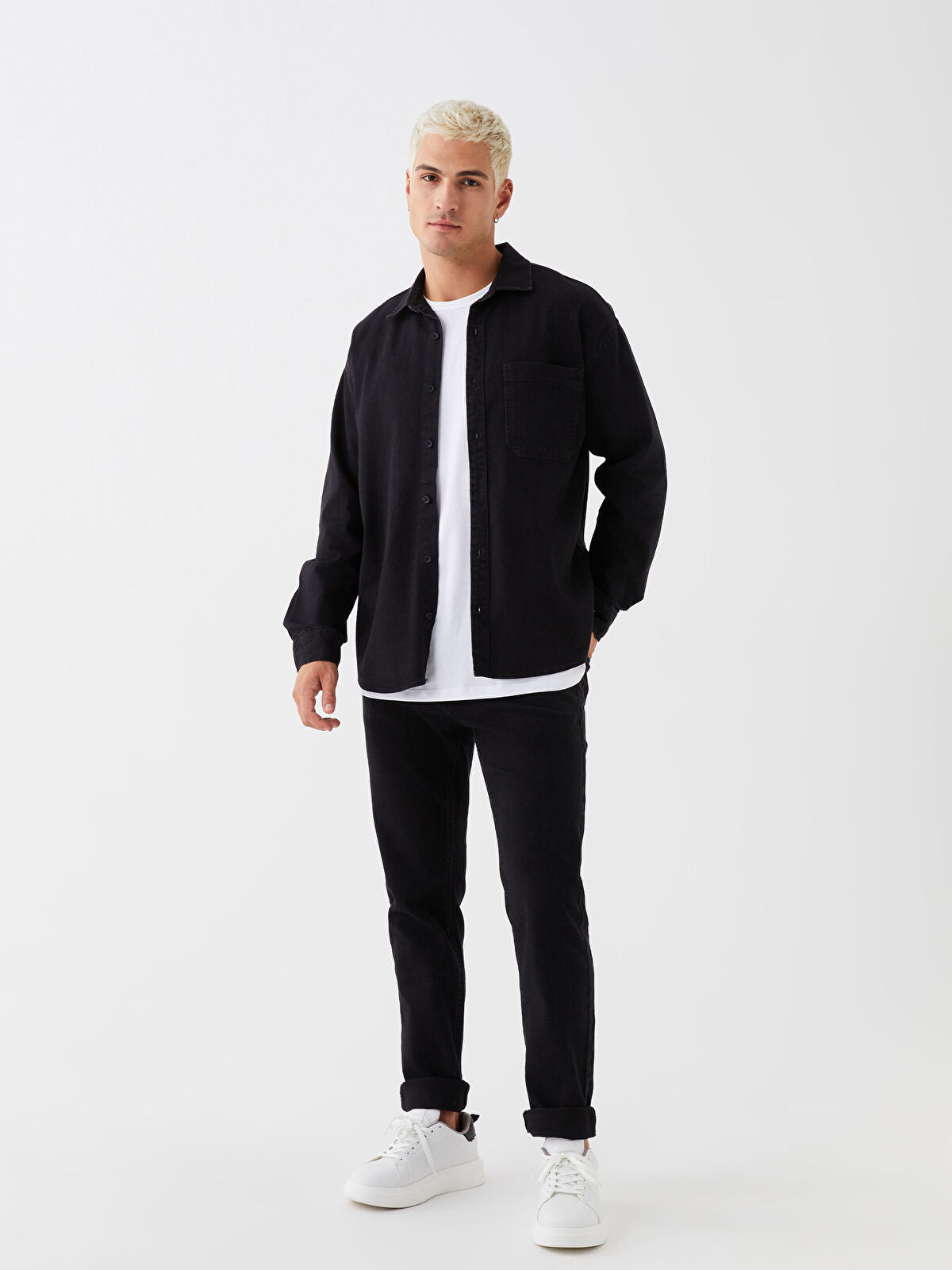 Comfortable Long-Sleeve Men's Jean Dress Shirt