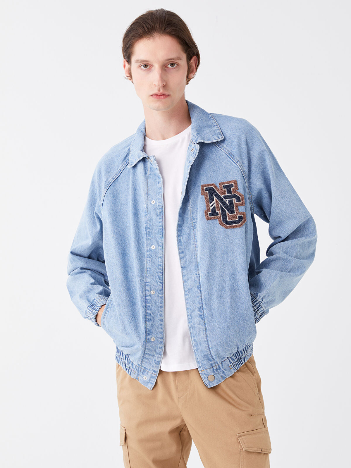 Standard Fit Pocket Bomber Jacket Men's Jean Jacket