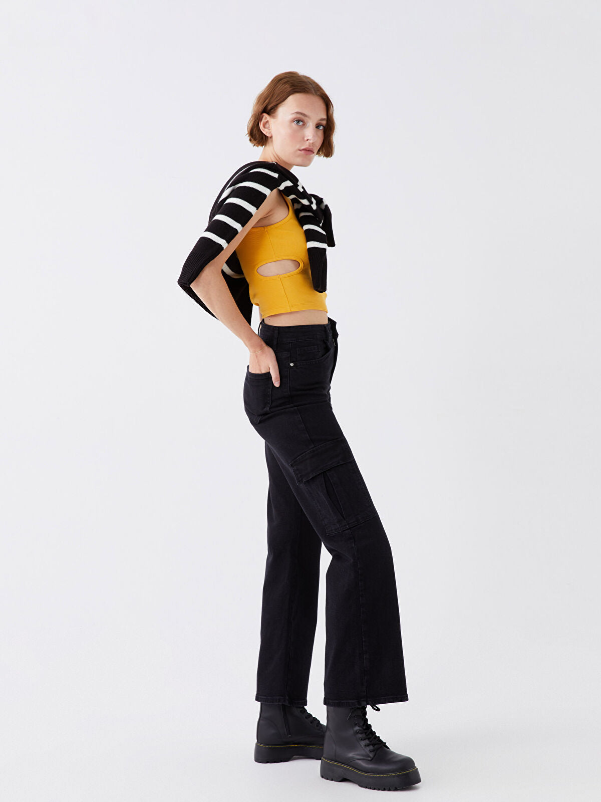 High Waist Wide Leg Women's Cargo Jeans Pants