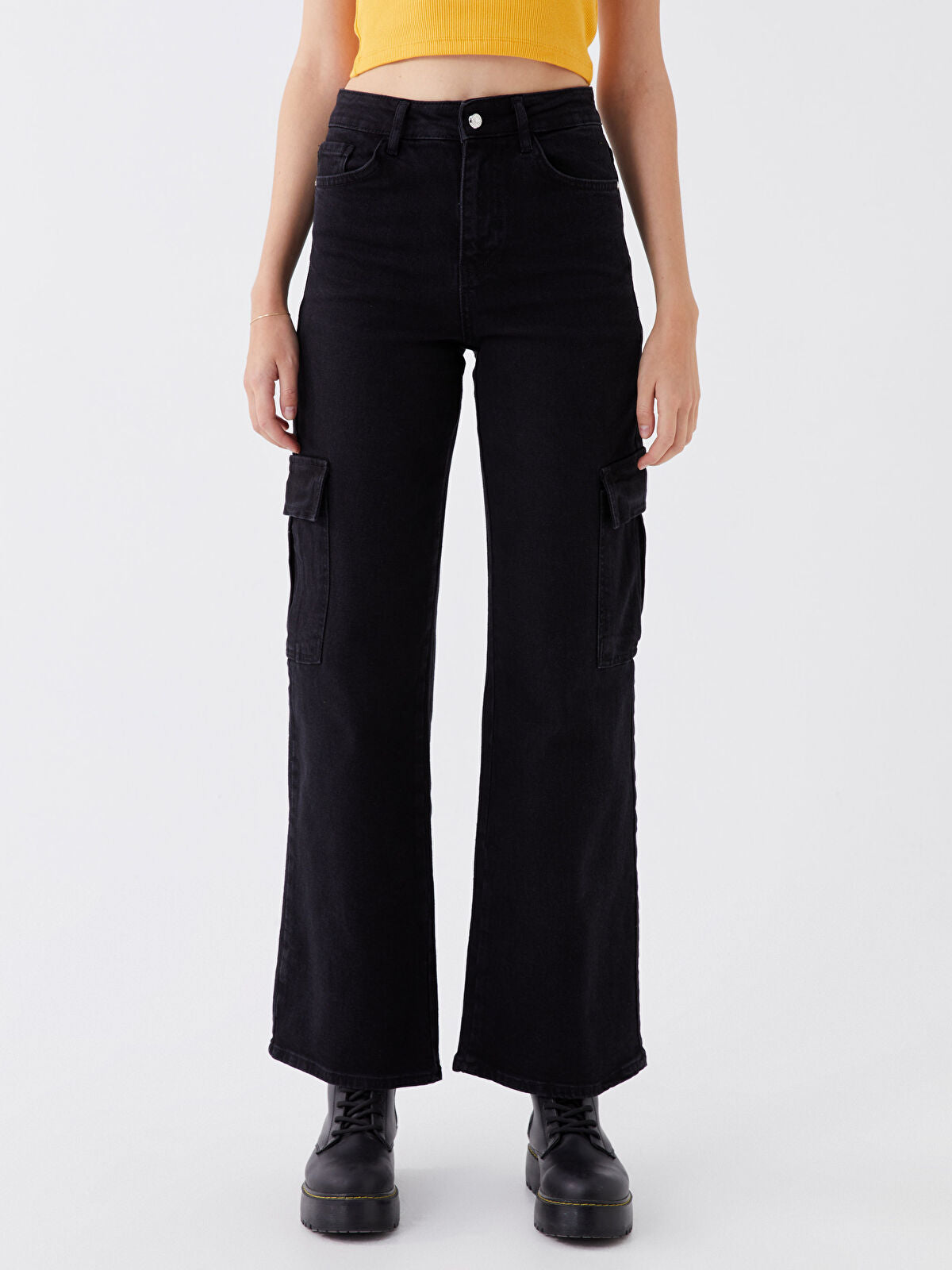 High Waist Wide Leg Women's Cargo Jeans Pants