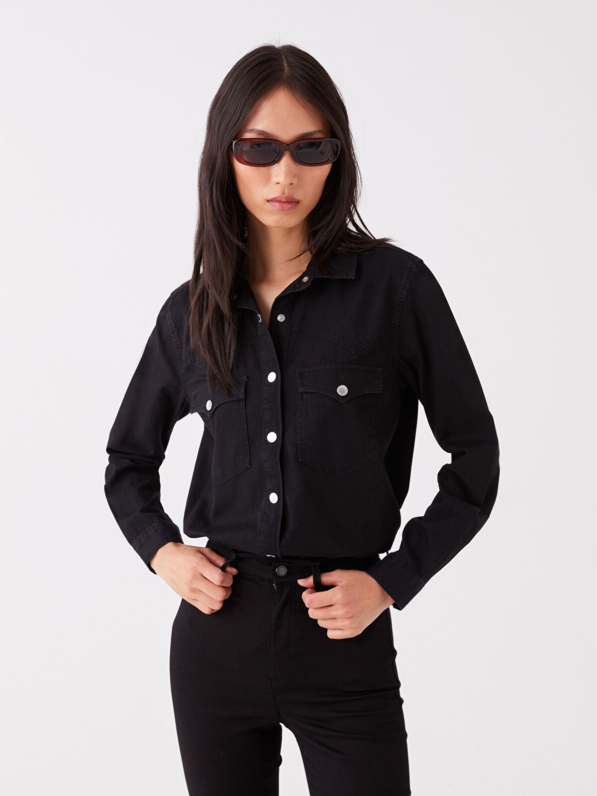 Straight Long Sleeve Women's Jean Top