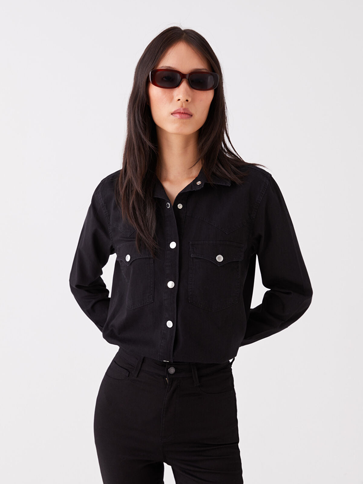 Straight Long Sleeve Women's Jean Top