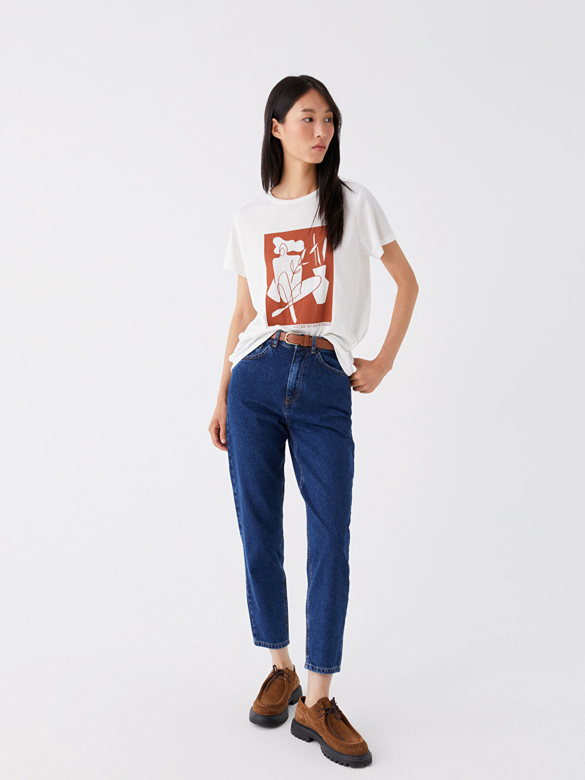 Belted Mom Fit Women's Jeans Pants