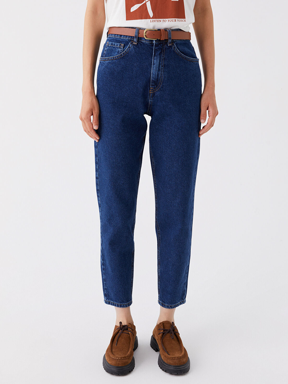 Belted Mom Fit Women's Jeans Pants