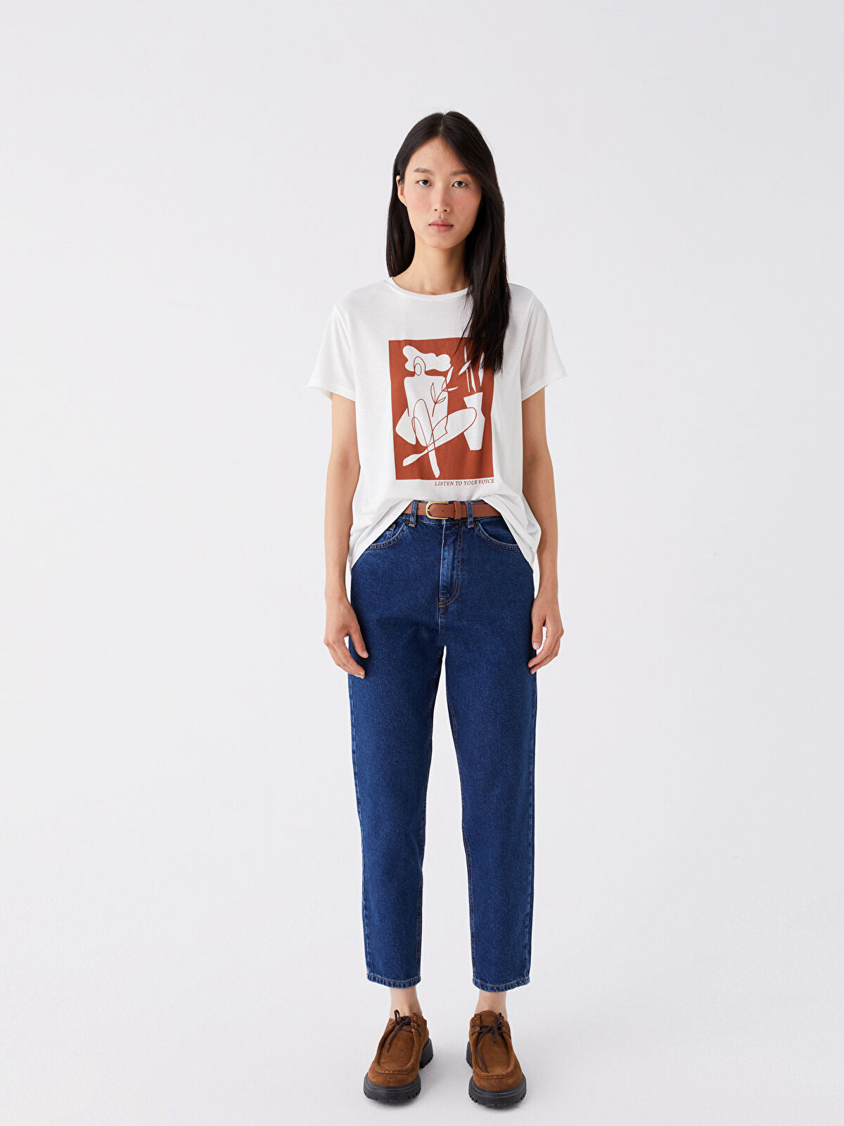 Belted Mom Fit Women's Jeans Pants