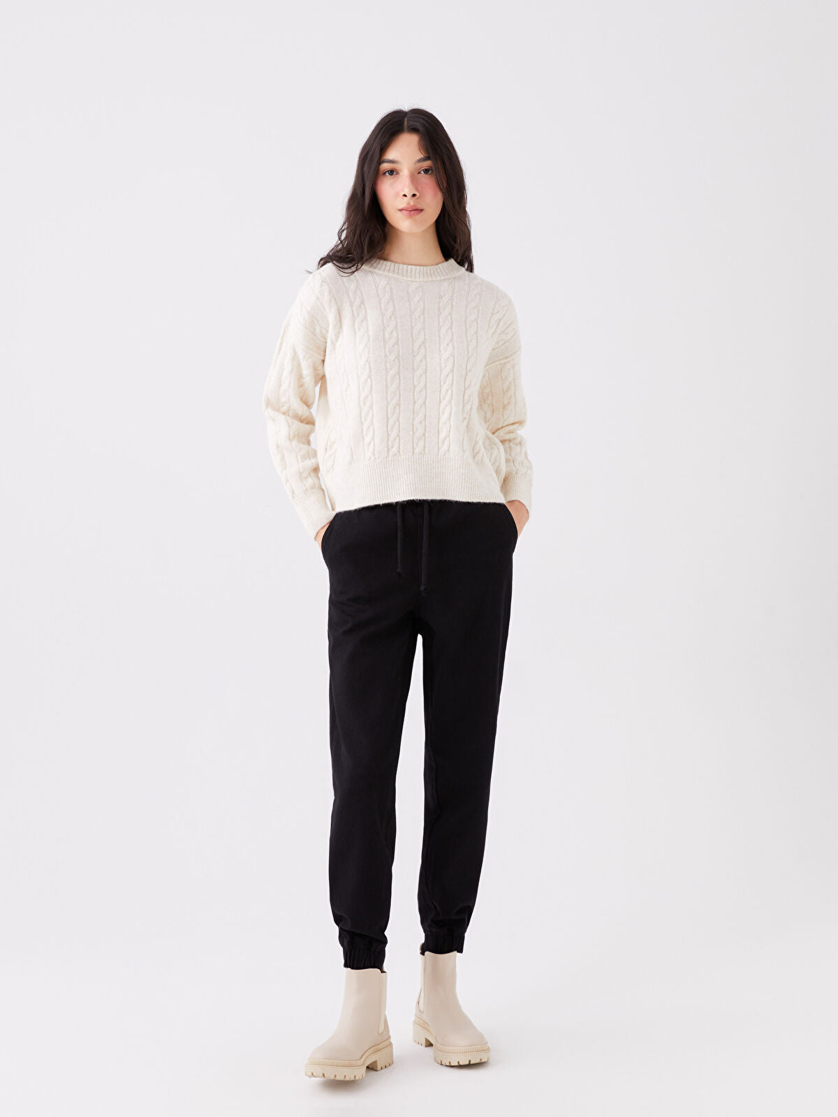 Elastic Waist Women's Denim Jogger Pants