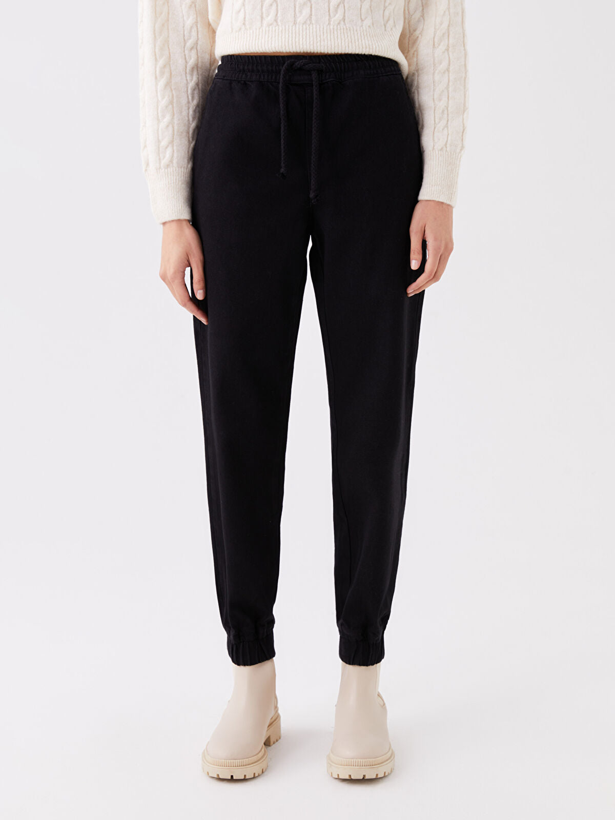 Elastic Waist Women's Denim Jogger Pants