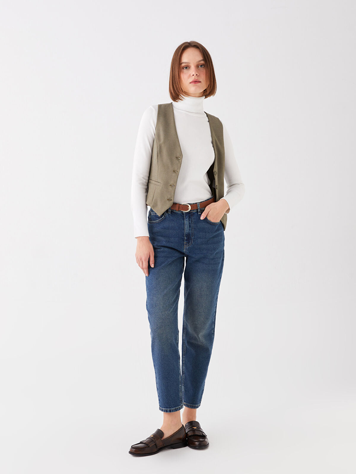 Belted Mom Fit Women's Jeans Pants