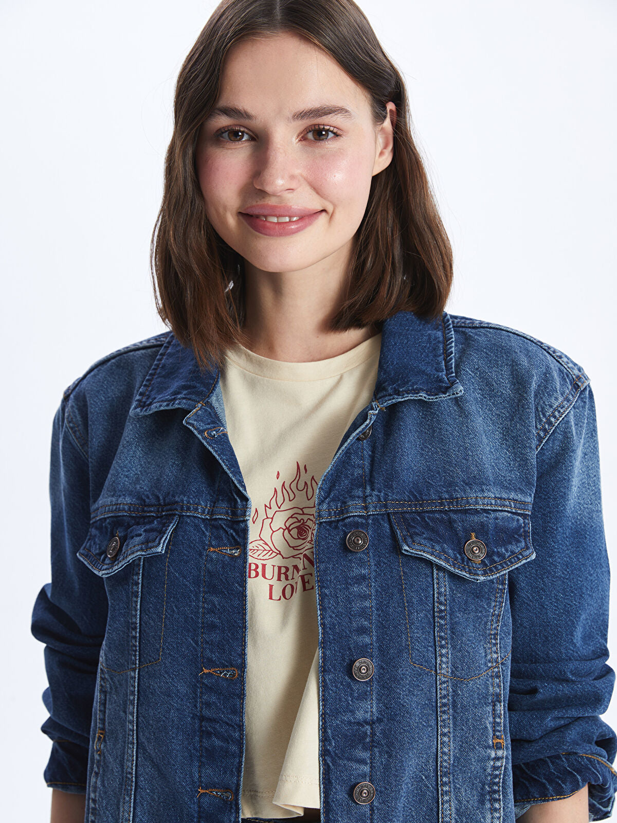 Straight Long Sleeved Women's Jean Blouse Coat