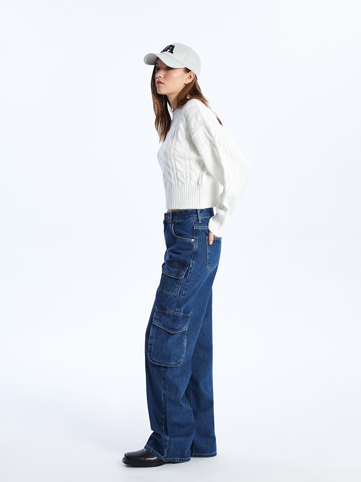 Wide Leg Women's Cargo Jeans Pants