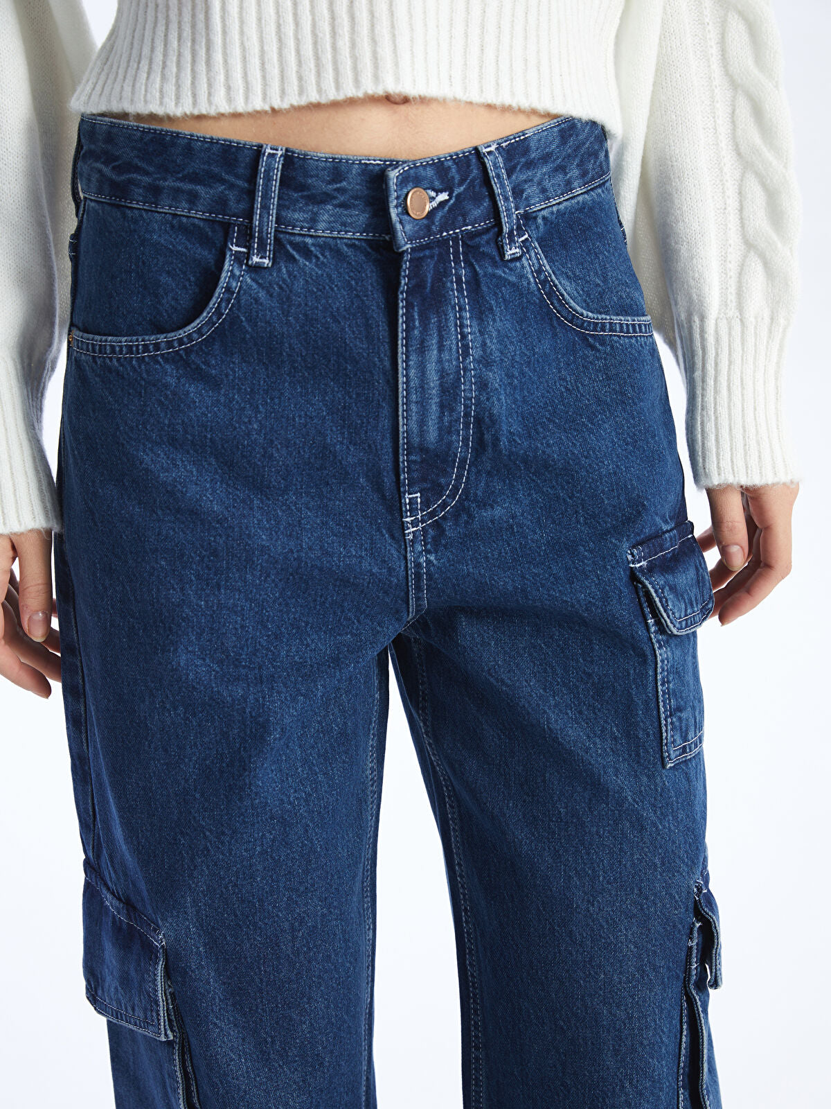 Wide Leg Women's Cargo Jeans Pants